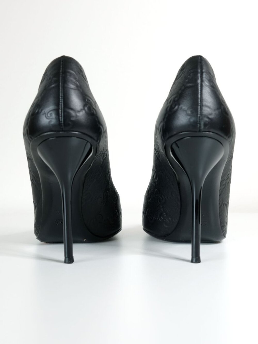 Gucci Guccissima Peep Toe Stilettos, Matte Black - Picture 4 of 16